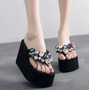 Sandali Estivi da <span class=keywords><strong>Donna</strong></span> <span class=keywords><strong>con</strong></span> <span class=keywords><strong>Tacco</strong></span> e Piattaforma, Cinturino <span class=keywords><strong>con</strong></span> Cristalli, Zeppa e <span class=keywords><strong>Infradito</strong></span> da Spiaggia - Product Image 4