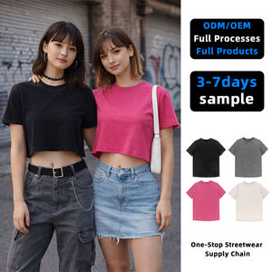 เสื้อครอปท็อปผู้หญิง ผ้าฝ้าย 100% สไตล์วินเทจ ล้างสีดำแบบดิสเทรส พิมพ์โลโก้ตามสั่ง ราคาโรงงาน - Product Image 1