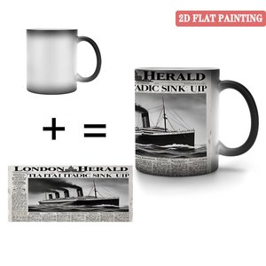 Taza de Cerámica Negra Esmerilada de 11 oz, con Diseño de Periódico Titanic, Cambia de Color con el Calor - Product Image 3