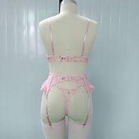 Ensemble de lingerie sexy RUIYI rose à fleurs brodées, 4 pièces, avec jarretière et bas, nœud, lingerie sexy pour femmes