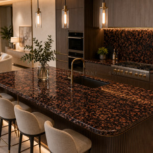 Dalle de pierre naturelle premium, motif cristallin brun café noir, granit brun tan, profondeur naturelle unique, pour surface de comptoir - Product Image 2