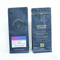 Sac à café personnalisé avec valve et fermeture éclair, emballage en plastique à fond plat, sachet en mylar mat en aluminium