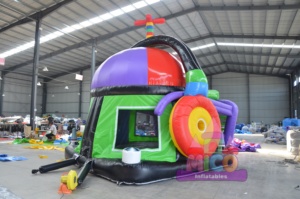 Château gonflable arc-en-ciel en forme de fleur avec fenêtres à volets pour aire de jeux intérieure pour enfants - Product Image 5