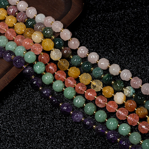 14 tipos de cuentas de jade de loto de 10 mm, cuentas redondas de jade talladas en forma de flor, gemas florales sueltas, abalorios espaciadores para la fabricación de joyas - Product Image 3
