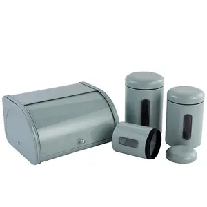 Kunden spezifisches rostfreies Aufbewahrung sset mit großer Kapazität Retro runder Form griff Kohlenstoffs tahl behälter mit Deckel brotbox