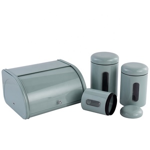 Customized Stainless Large Capacity Storage Set Retro Round Shape Handle Carbon Steel Bin With Lid Bread Box