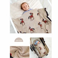 Plaid en coton tricoté 100% doux, chaud et respirant pour enfants, sur mesure, directement de l'usine, 80x100cm |   Couverture bébé tricotée à motif cheval