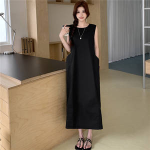 Migliore vendita estate coreano Maxi abito lungo T-Shirt Casual Loungwear taglie forti senza maniche cavi T-Shirt da donna - Product Image 4