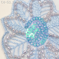 Dentelle brodée de fleurs scintillantes avec sequins et perles, 24 cm, bleue, en maille, pour vêtements d'enfants et robes Lolita