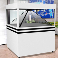 Kustom 1*1m kecerahan tinggi 3D piramida hologram 360 warna-hologram transparan layar tampilan kabinet