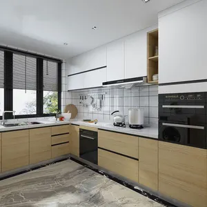 Design moderno a buon mercato design modulare in legno massello melamina cabinet cucina set completi pronti da montare
