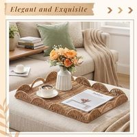Plateau en corde de papier à bords ondulés, plateau tissé pour table basse, idéal pour la décoration intérieure, parfait pour la maison pour ranger le thé, les collations et les friandises