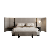 Lit capitonné extra large de luxe moderne avec grande tête de lit à ailes en tissu doux, taille King, pour villa, hôtel, chambre à coucher