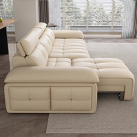 Sofá Cama Eléctrico de Cuero Auténtico - Estructura de Madera Modular de 3 Plazas, Convertible y Extensible de Doble Uso para Sala de Estar y Escuela, Nuevo en Color Negro