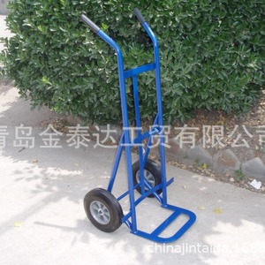 Chariot à main robuste à deux roues Ht1003 en acier thermolaqué, chariot d'entrepôt industriel bleu, monocouche, durable - Product Image 3