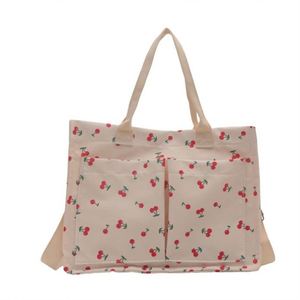 Cherry Tote Bags Women Canvas Patchwork Purse Casual Shoulder Bag Multi-Pocket Satchel Handbags for Work Travel - Product Image 1