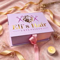 Boîte cadeau rigide magnétique haut de gamme personnalisée en forme de livre avec impression quadricolore et gaufrage à chaud pour l'emballage d'extensions capillaires