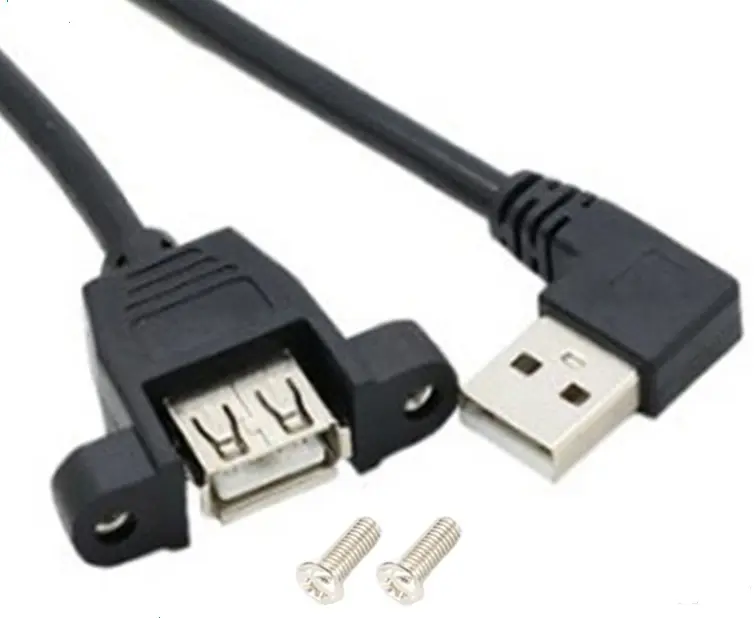 USB2.0AメスパネルマウントからUSBAオス左右アングルプラグ延長ケーブル25cm