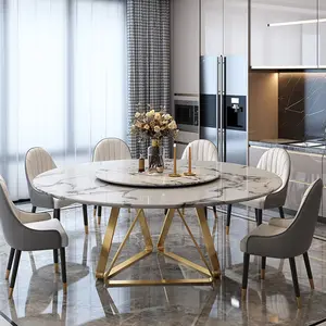 İtalyan high end yemek odası mobilyası paslanmaz çelik 10 kişilik modern lüks yuvarlak mermer yemek masası