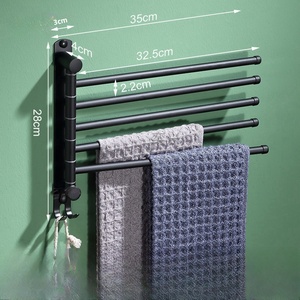 Porte-serviettes mural noir 60 cm à double barre avec crochets pour salle de bain, design minimaliste - Product Image 4