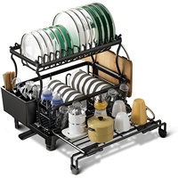 Égouttoir à vaisselle de cuisine à 2 niveaux, réglable, en acier inoxydable 360, moderne, carré, avec plateau plat solide, grande capacité, pour tiroir