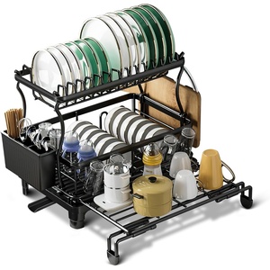 Escurridor de Platos Ajustable de 2 Niveles y 360 Grados, Escurridor de Platos Grande para Cocina con Cajón de Almacenamiento - Product Image 1