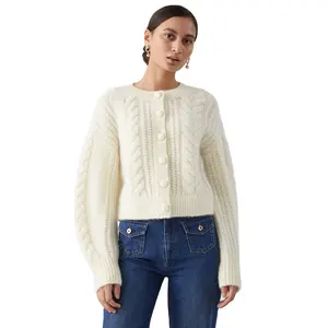Maglioncino personalizzato OEM e ODM da donna maglieria a manica lunga abbigliamento da donna moda da ragazza lavorato a maglia con cavo corto maglione <span class=keywords><strong>Cardigan</strong></span> - Product Image 1