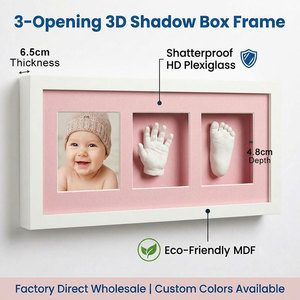 Cadre 3D à 3 ouvertures pour empreintes de mains et de pieds de bébé, ultra profond 4,8 cm, avec plexiglas incassable – Vente directe usine - Product Image 1