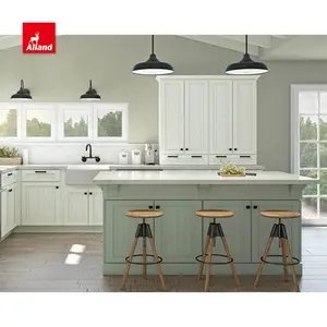 AllandCabinet Modern Style Plywood Lacquer Finish Light Green Fully Customized Kitchen Cabiney