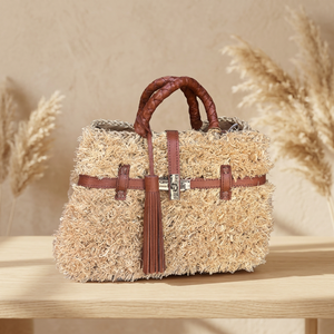 Handmade Straw <b>Basket</b> with Leather Handles and Tassel Natural Color Open Top <b>Storage</b> Bucket Home Decoration Halloween Christmas - Product Image 1