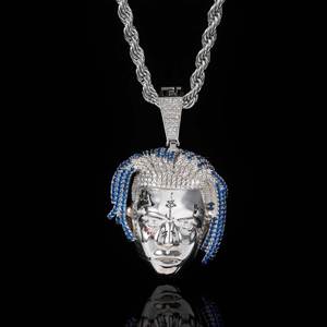 Collar de Moda Personalizado con Colgante de Perfil de Cantante de Hip-Hop con Cabello Azul y Diamantes de Moissanita - Product Image 2