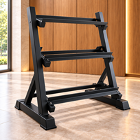 Support de Rangement Commercial pour Haltères à 3 Niveaux Réglables en Acier Robuste pour Équipement de Fitness en Salle de Sport