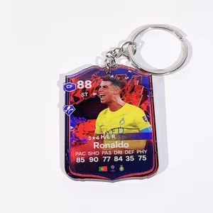 Llavero de acrílico con tarjeta de estrella del fútbol, llavero personalizado con estadísticas del jugador, regalo transparente de acrílico para aficionados al fútbol, colgante para coche o bolso. - Product Image 4
