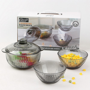 Juego de Tazones de Vidrio, Regalo Popular, Tazón de Vidrio Gris para Ensalada y Sopa con Tapa - Product Image 2
