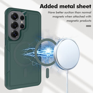 כיסוי טלפון נייד ירוק נגד זעזועים, כיסוי מט לסמסונג S26 אולטרה, כיסוי מגנטי לטלפון סלולרי, כיסוי היברידי TPU PC <span class=keywords><strong>2</strong></span> ב-1, כיסוי אחורי - Product Image 3