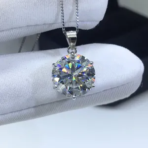 Perak 925 Asli Berlian Tes Masa Lalu Putaran Brilian Cut 5 Karat Berkilau D Warna Moissanite Liontin Kalung Perhiasan Batu Permata