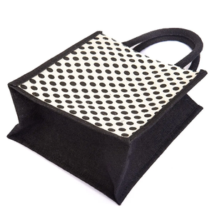 Bolsa de Mano de Lino y Yute con Estampado de Lunares, Base Estructurada, Reutilizable, para Compras, Almuerzo y Viajes - Product Image 1