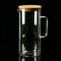 Carafe en verre transparente grande capacité avec couvercle en bambou et poignée en D, pour boissons froides et chaudes, logo personnalisé, approvisionnement en gros