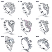 Bagues Solitaires Romantiques et Tendance en Argent S925 Plaqué Rhodium, Tailles Ovale, Cœur, Poire, Princesse, Ensemble Bague de Fiançailles et Alliance pour Fête