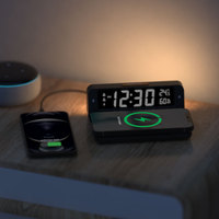 Table de chevet EMAF avec chargeur sans fil 15W, chargeur électronique sans fil, température, humidité, double alarme, horloge numérique de chevet