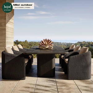 Modern <strong>Rattan</strong> Woven Outdoor <strong>Table</strong> and Chair <strong>Garden</strong> Furniture Waterproof All-weather Courtyard Resort Teak Outdoor Dining Set - Product Image 1