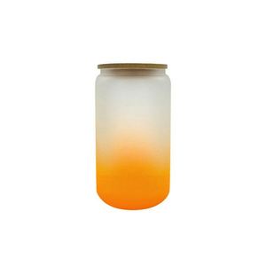 Vaso de Vidrio Esmerilado de 16 oz con Tapa de Bambú, para Sublimación, Color Degradado, para Cerveza o Agua - Product Image 1