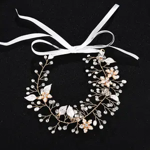 Huanhuan ikat kepala pengantin berlian imitasi mutiara ikat kepala mode perhiasan buatan tangan grosir