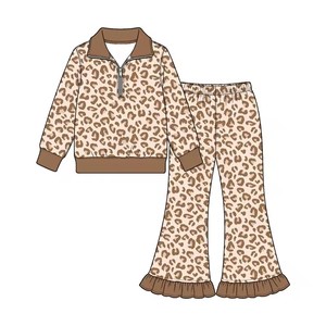 Conjunto de 2 piezas para niñas, estampado dividido, top de manga corta y pantalones de pierna ancha, gran éxito de ventas - Product Image 5