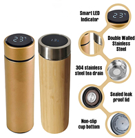 17Oz botol air Tumbler teh perjalanan vakum dinding ganda portabel botol air termos bambu pintar 500ml baja tahan karat panas