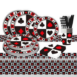 Articles de fête sur le thème du poker, ensemble de vaisselle jetable, assiettes, gobelets, serviettes en papier pour soirée casino - Product Image 1