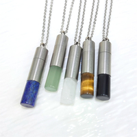 Collier simple en acier inoxydable pour unisexe, diffuseur d'huile essentielle de quartz en oeil de tigre, bouteille de parfum en cristal de pierre naturelle