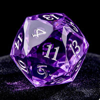 Dés de D&D polyédriques multifacettes élégants en résine violette transparente, faits à la main, écologiques, 1 pièce, 23 mm, chiffres argentés, pour jeux de rôle