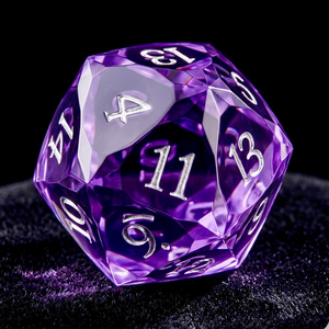 Dés de D&D polyédriques multifacettes élégants en résine violette transparente, faits à la main, écologiques, 1 pièce, 23 mm, chiffres argentés, pour jeux de rôle - Product Image 3
