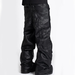 Pantaloni Cargo da <span class=keywords><strong>Uomo</strong></span> Neri Oversize in Ecopelle PU a Vita Alta con Zip Stile Decostruito Streetwear Hip Hop - Product Image 4